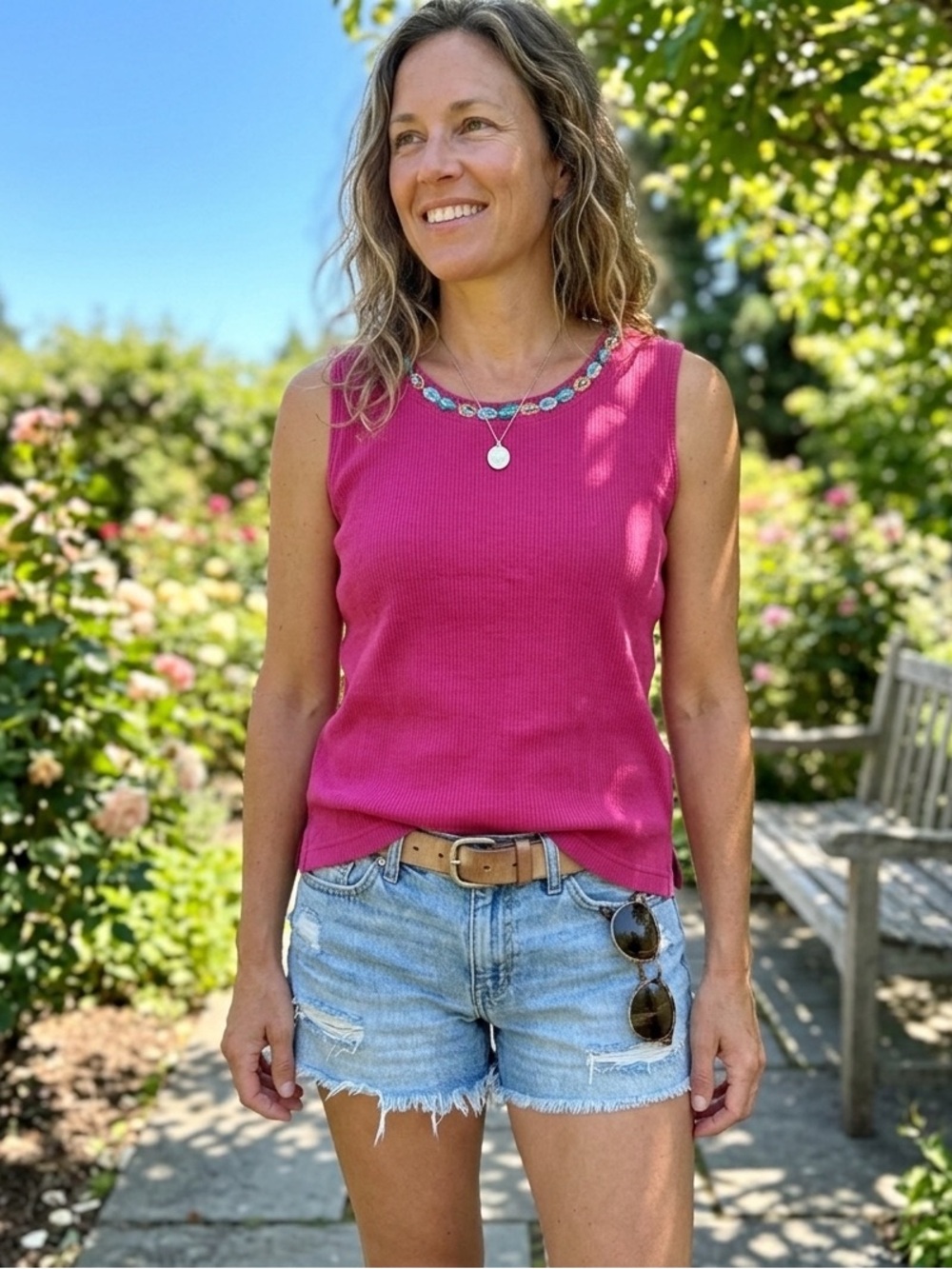 🍪 City Blues by Koret Fuchsia Rib Knit Tank Top with Crocheted Neckline XL